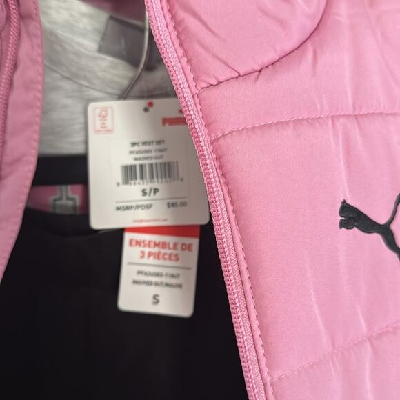 Puma Puffer Vest Girls Small Pink Tshirt Pants Outfit - Picture 2 of 6